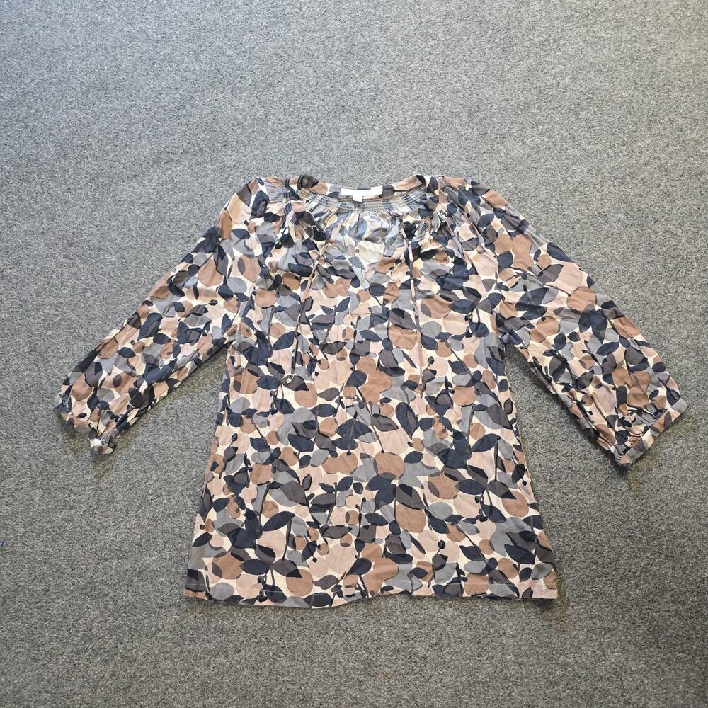 Boden Top Womens Size 10 Brown Gray 3/4 Sleeve V Neck Abstract Casual Career